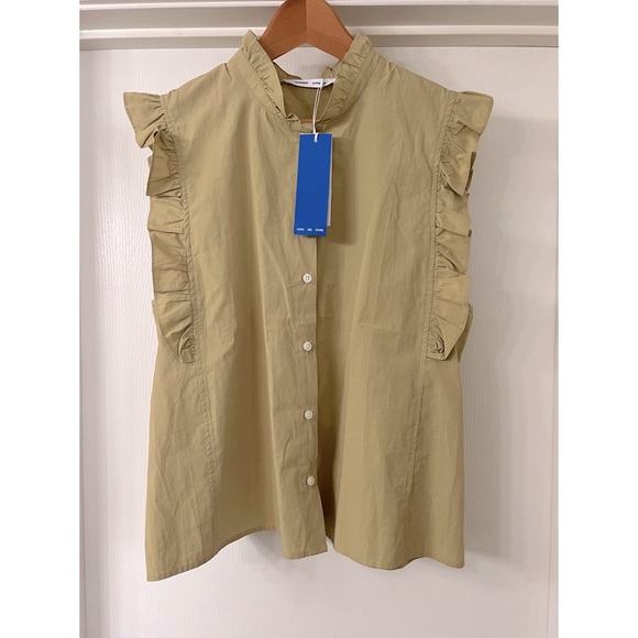 Samsoe and Samsoe Frill Sleeve Marthy Organic Cotton Button Down Shirt Large - Picture 6 of 13